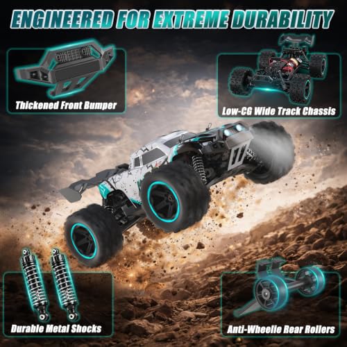1:14 RC Cars for Adults & Teens, 50 KM/H 4WD Offroad Remote Control Car, 60 Mins Runtime, All-Terrain Fast RC Truck with Two 2000mAh Rechargeable Batteries