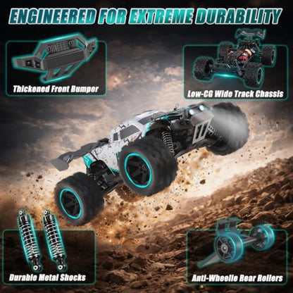 1:14 RC Cars for Adults & Teens, 50 KM/H 4WD Offroad Remote Control Car, 60 Mins Runtime, All-Terrain Fast RC Truck with Two 2000mAh Rechargeable Batteries