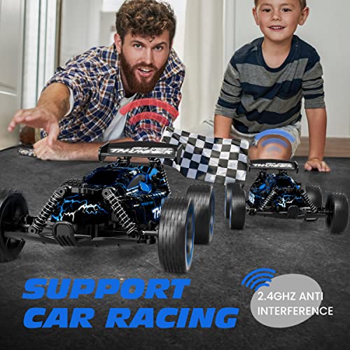Tecnock RC Cars for Kids, 1:18 Scale 2WD RC Car with LED Lights, 2.4GHz Remote Control Car with USB-C Easy Charging & 50 Mins Playtime, Toys Gifts for Boys & Girls Ages 8-12 - color: Deep Blue
