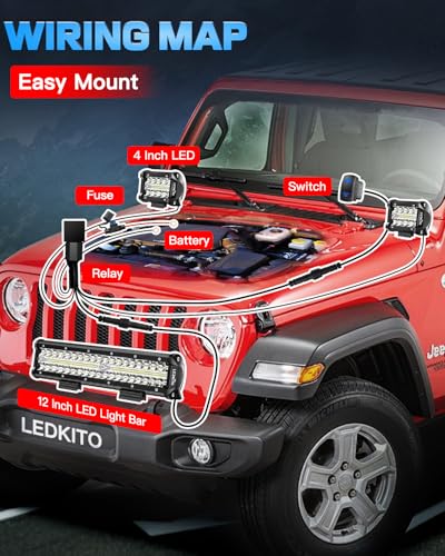 12Inch LED Light Bar and 4In LED Cube Pod Lights with Wire Harness | Spot Flood Combo Triple Row Off Road Driving Work Lights with 3Pin Rocker Switch 3Lead for SUV UTV ATV Je-ep Pickup Golf Ford - size: 12+4in LED Light Bar Kit with Rocker Switch