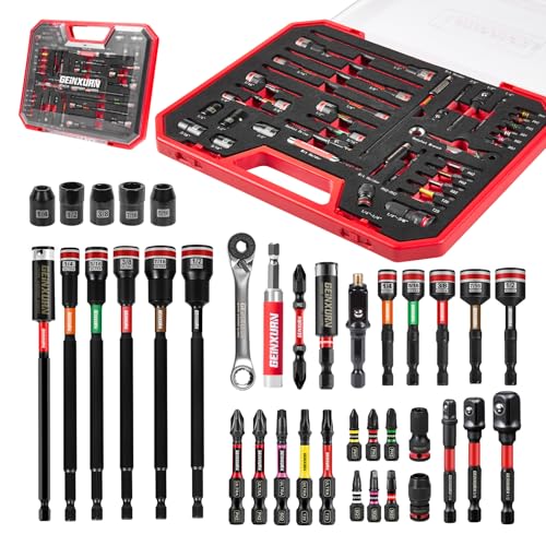 37Pcs Hand Tool Set Include Impact Screwdriver Bits, Nut Driver, Mini Wrench,Socket Driver, Quick Change Adapter, Socket Driver and Bit Holder Stored with Plastic Toolbox Storage Case for Diy - style: GFY037EVA-RD