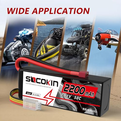 3S 2200mAh Lipo Battery 11.1V 50C Lipo Battery with T-Plug Connector Soft Case for RC Car Boat Truck