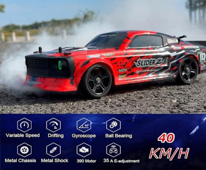 WPLDEWAN RC Drift Car with Gyro 1/14 Hobby RC Car Off Road Fast | Remote Control Truck Drifting 4WD High Speed 40 KM/H 390 Motor Gyroscope Full Proportional Metal Chassis Ball Bearing