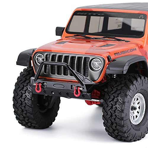 INJORA Metal Front Bumper with Tow Hooks and Lights for 1/10 TRX4 SCX10 - size: 115*98mm