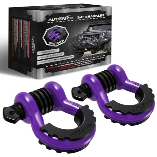 AUTMATCH 3/4" D Ring Shackles (2-Pack) - 41,887 lbs Break Strength | Clevis Shackle with 7/8" Pin & Isolator Washer Kit for Tow Strap, Winch, Towing & Off-Road Vehicle Recovery, Purple - color: Purple & Black