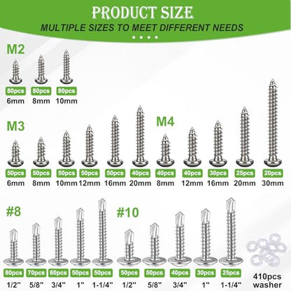 mxuteuk 1505PCS #8#10 & M2 M3 M4 Self Tapping Screws Kits,410 Stainless Steel Truss Head Self Drilling Screws and Carbon Steel Phillips Pan Head Self Tapping Screws for Plastic,Wood - size: SV #8 #10 & M2 M3 M4 Kit, style: Truss & Pan Head
