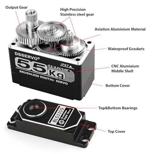 55KG Waterproof Brushless servo Full Metal Gears High Torque Fast Digital Servo for 1/8 1/10 1/12 RC Car/Shockproof Rc Car Servo (270 Degree) - color: Black 270 Degree