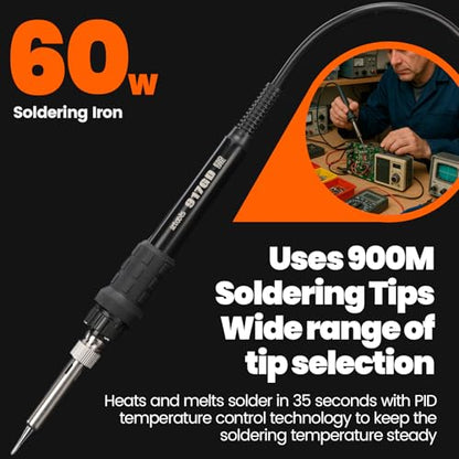 902D III Hot Air Soldering Station 2-IN-1 Kit with 3 Preset Channels, Small Silicone Work Mat, 4 Soldering Tips, 2 Lead-free Solder, Solder Sucker, ESD-Safe Tweezers