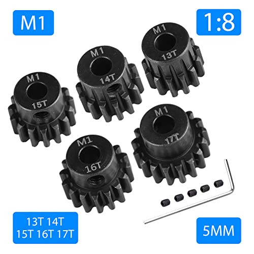 AIMROCK 5-Pack Mod 1 RC Motor Pinion Gears Set: Upgrade Parts for 1/8 RC Car 5mm Shaft Motor (13T 14T 15T 16T 17T) - size: 13T 14T 15T 16T 17T