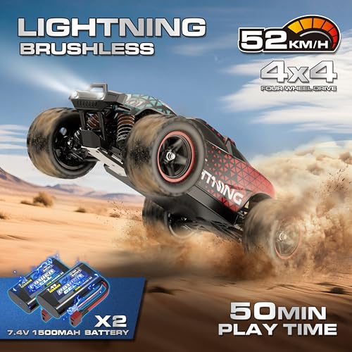 Brushless RC Cars 1:18 Remote Control Car for Adults & Boys, 50+KPH High Speed Fast 4WD Off-Road RC Truck, 4X4 RC Car Waterproof with 2 Rechargeable Batteries (HS18426) - color: Red2