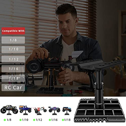 GLOBACT Multi RC Car Stand RC Repair Tool for 1/8 1/10 1/18 RC Car, Black | 360 Switch Rotation, 5 Levels Height Lift or Lower