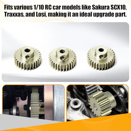 3PCS 48P Pinion Gear Set 7075 Aluminum Alloy 3.175mm Shaft 28T 29T 30T with Screws & Hex for 1/10 RC Arrma Traxxas HPI Sakura Losi Axial SCX10 Tamiya Monster Truck Buggy Motor Gears Upgrade - size: 28 29 30T