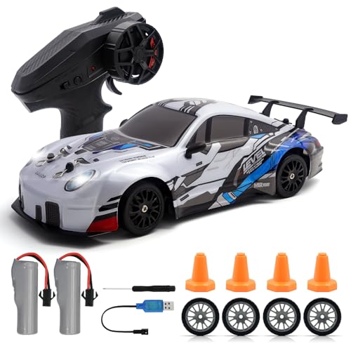 RC Drift Car, 1:24 Scale Remote Control Cars Vehicle for Kids, 2.4GHz 20KM/H 4WD High Speed RC Cars with LED Light Two Batteries & Drifting Tires Racing Sport Toy Car for Adults Boys Girls ZG01-White - style: ZG01-White