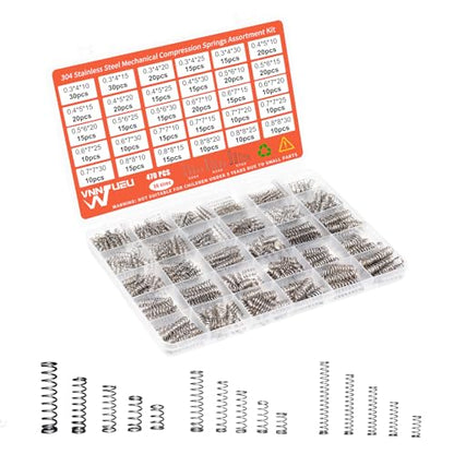 470PCS 304 Stainless Steel Compression Springs Assortment Kit, Hardware Spring kit30 Sizes Small Mechanical Springs with Plastic Box for Electronics Repair, DIY Model Industrial Maintenance