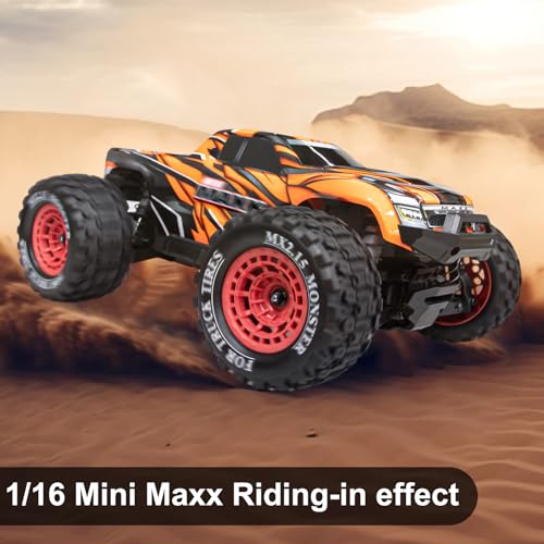 LRFHL 12mm Hex RC Wheel Tires 4PCS | for 1/16 Traxxas Mini Maxx 107154-1 Mini XRT VXL 108076-1 E-Revo Mini XRT MJX 16207 16210 HSP 94186 LOSI 1/18 Mini LMT - color: Black Tires+ Red Wheel-6