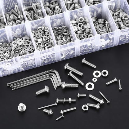 1710 Pcs M2 m3 m4 m5 Screws Assortment Kit, Metric Nuts and Bolts Assortment Kit, Hex Socket Button Head Cap Screw Bolts and Nuts Kits, Hex Socket Screw Set, Machine Screws Set, with Spanner(Silver) - size: M2M3M4M5
