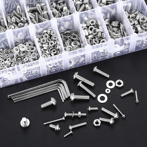 1710 Pcs M2 m3 m4 m5 Screws Assortment Kit, Metric Nuts and Bolts Assortment Kit, Hex Socket Button Head Cap Screw Bolts and Nuts Kits, Hex Socket Screw Set, Machine Screws Set, with Spanner(Silver) - size: M2M3M4M5