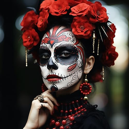 BOBISUKA Black + White + Red Oil Face Body Paint Set, Large Capacity Professional Paint Palette Kit with Brushes for Art Theater Halloween Party Cosplay Clown Sfx Makeup for Adults - color: Black & White & Red Paint + Brushes