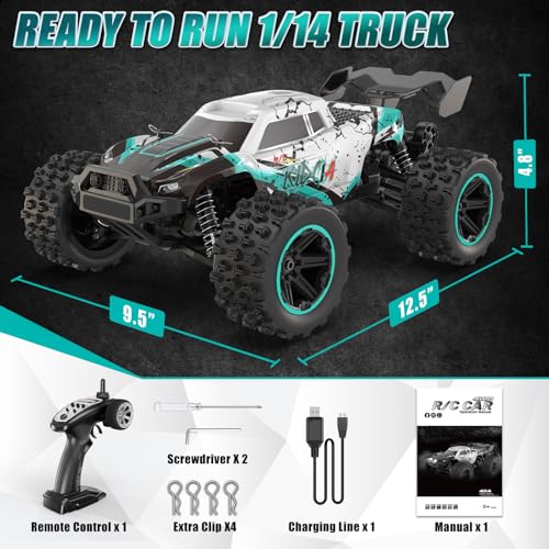 1/14 Fast RC Cars for Adults and Boys, 50 KPH 4WD Offroad RC Truck | All Terrain High Speed Hobby Remote Control Car, 60 Mins Runtime,2 Rechargeable Batteries