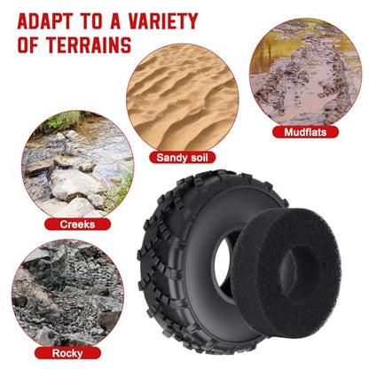 HobbyPark 1.0 Beadlock Wheels and 1.0 Sticky Tires 62x21mm Soft Mud Tires for 1/24 RC Crawler Car Compatible with AX24 SCX24 FCX24 Enduro24, Set of 4 (6 Spoke Rims) - style: 6 Spoke Rims