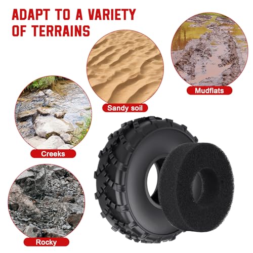 HobbyPark 1.0 Beadlock Wheels and 1.0 Sticky Tires 62x21mm Soft Mud Tires for 1/24 RC Crawler Car Compatible with AX24 SCX24 FCX24 Enduro24, Set of 4 (6 Spoke Rims) - style: 6 Spoke Rims
