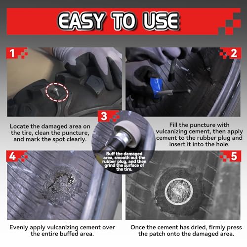 Chemical Vulcanizing Cement – Fast Dry Rubber Cement, All Purpose Tire Repair Glue, Tire Patch Kit with Brush – 8.5 FL.Oz for Car, Motorcycle, Bike (Rubber)