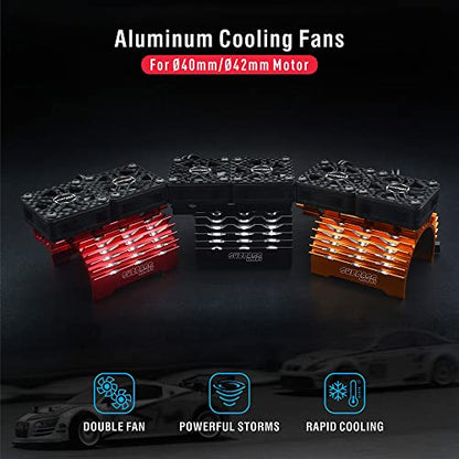 40mm RC Motor Cooling Fans, Hobby Twin Fan with Metal Heatsink for 1/8 1/10 RC Car 3650 3660 540 550 (40mm Orange for 55-58mm Motor) - style: 40mm Orange for 55-58mm Motor