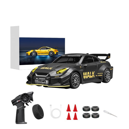 D43-02 1:43 Scale 2.4G Full Proportional 4WD Alloy RC Drift Car with Gyro System, Silent Bearings, Adjustable Speed & LED Lights for Adults, High Speed Remote Control Racing Car - color: Q9/Dark Gray, size: D43-02