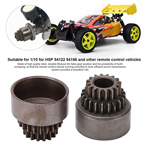 2Pcs Steel Clutch Bell Double Gears, RC Clutch Bell Gear, High Performance Upgrade Parts for HSP 94122 94166 1/10 RC Car, Durable Steel Material with 16T Upper and 21T Lower Teeth