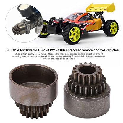 2Pcs Steel Clutch Bell Double Gears, RC Clutch Bell Gear, High Performance Upgrade Parts for HSP 94122 94166 1/10 RC Car, Durable Steel Material with 16T Upper and 21T Lower Teeth