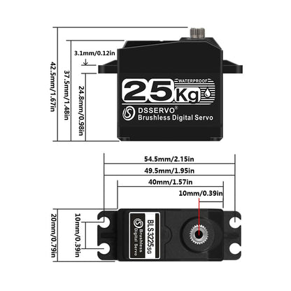 25kg/0.05s Brushless RC Servo Fast Steering Motor Digital Full Metal Gear Waterproof 180 Degree - size: 25KG (180°)