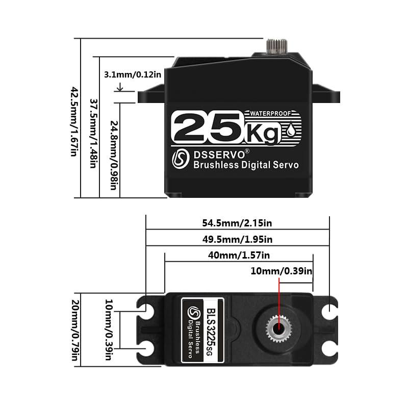 25kg/0.05s Brushless RC Servo Fast Steering Motor Digital Full Metal Gear Waterproof - size: 25KG (270°)