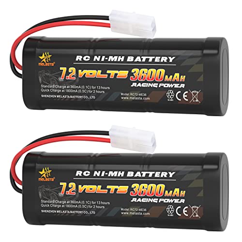 melasta 7.2V 3600mAh NiMH RC Battery 2-Pack – Tamiya Plug for Cars | Compatible with RC trucks, airplanes, helicopters. Fits Associated, HPI, Losi, Kyosho. Rechargeable packs.