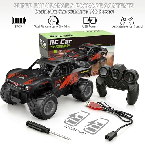 Amphibious Remote Control Car Monster Truck - 4WD Waterproof 1:16 Large All Terrain Off Road Vehicle Batteries RC Drift Cars Beach Pool Toys Gifts for Boys Kids 8-12 - color: Orange