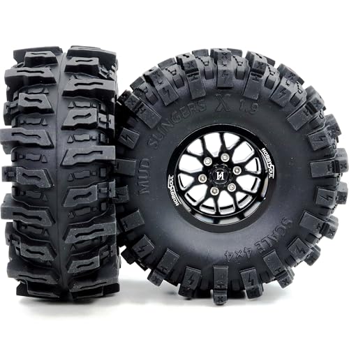 -10.5mm Negative Offset 1.9 Beadlock wheels and tires, 4.85'' Tall Mud Slingers X T8 1.9 Tires and Wheels set For 1/10 Crawler SCX10 TRX4 Upgrades,HS701549 - color: Black