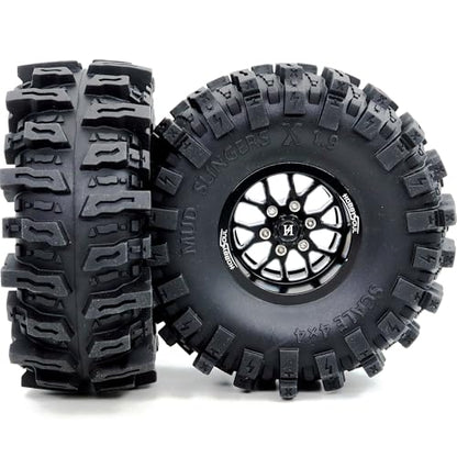 -10.5mm Negative Offset 1.9 Beadlock wheels and tires, 4.85'' Tall Mud Slingers X T8 1.9 Tires and Wheels set For 1/10 Crawler SCX10 TRX4 Upgrades,HS701549 - color: Black