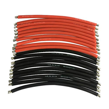 10cm 14 Gauge Red & Black 14AWG Flexible Silicone Wire Ends Tinned (10pcs Black + 10pcs Red) for RC Airplane Quadcopter Lipo Battery ESC DIY (Pack of 20)