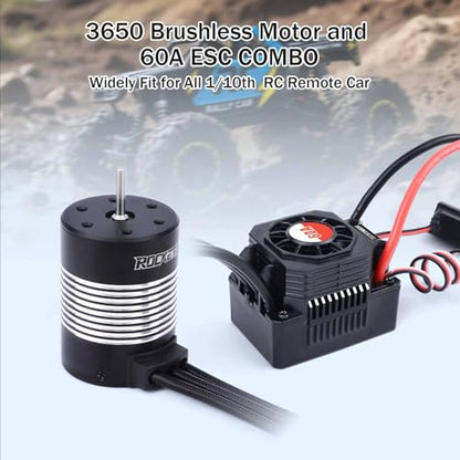 SurpassHobby Waterproof K3650 3100KV Brushless Motor 3.175mm Shaft with 60A Brushless ESC Electric Speed Controller Combo Set for 1/10 Remote Control Car Truck - size: 3100kv
