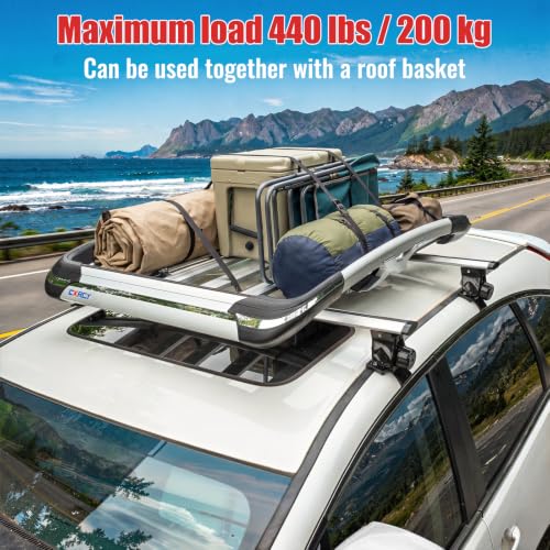 Universal Roof Rack Cross Bars 51" (1.3m) - Heavy Duty 440lbs Capacity Car Top Rails for Naked Roof (No Side Rails) - Aerodynamic Aluminum Alloy with 4-Claw Hooks, Silver