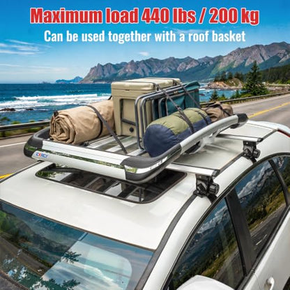 Universal Roof Rack Cross Bars 51" (1.3m) - Heavy Duty 440lbs Capacity Car Top Rails for Naked Roof (No Side Rails) - Aerodynamic Aluminum Alloy with 4-Claw Hooks, Silver