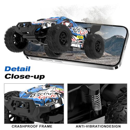 1:32 High Speed 25 KM/H(Peak) Monster Remote Control Car with LED Lights, Speed/Steering Adjustable Drift rc Car with Rechargeable Battery, 360° Rotation - Boys Toys Gifts for Christmas Birthdays - color: Rc Monster Car-blue