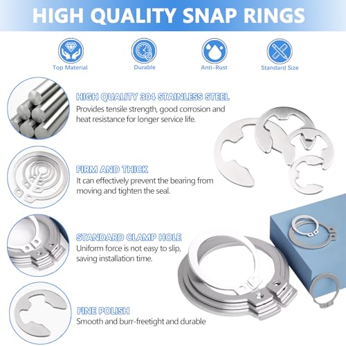 850Pcs C-clip External Retaining Rings Snap Rings Assortment Kit Circlip 304 Stainless Steel(M4-M28) + E-clip Retaining Rings Assortment Set(1.5mm-15mm) + 4-Piece 5-inch Snap Ring Pliers Set