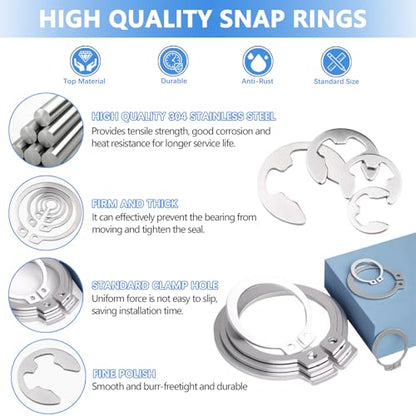 850Pcs C-clip External Retaining Rings Snap Rings Assortment Kit Circlip 304 Stainless Steel(M4-M28) + E-clip Retaining Rings Assortment Set(1.5mm-15mm) + 4-Piece 5-inch Snap Ring Pliers Set