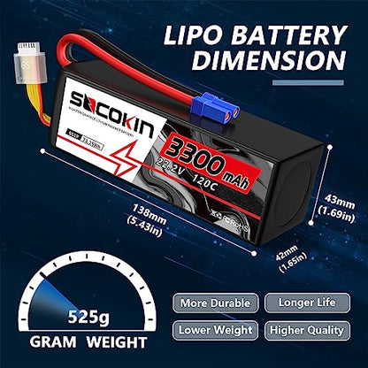 6S 3300mAh Lipo Battery 22.2V Lipo RC Battery with EC5 Plug Soft Case for RC Car Boat RC Racing Truck Helicopter Airplane 2 Pack
