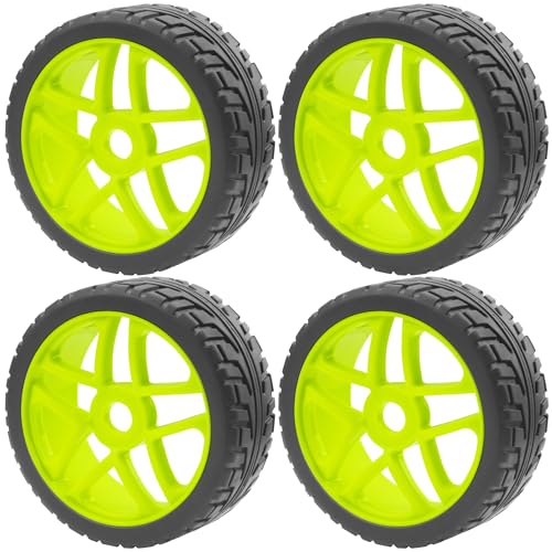 ShareGoo OD 4.09" Rubber 1/8 RC Buggy Tires and 17mm Hex Wheels Rim Compatible with Arrma Typhon Kyosho Losi VRX Redcat HSP HPI 1/8 Scale RC Off Road Buggy (Green) - color: Green