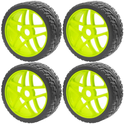 ShareGoo OD 4.09" Rubber 1/8 RC Buggy Tires and 17mm Hex Wheels Rim Compatible with Arrma Typhon Kyosho Losi VRX Redcat HSP HPI 1/8 Scale RC Off Road Buggy (Green) - color: Green
