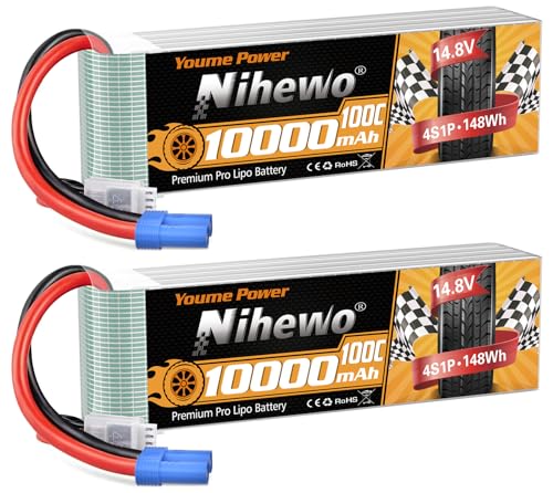 4S Lipo Battery EC5 14.8V 10000mAh 100C Soft Case 2Packs for RC Car | 10000mah 14.8v lipo High discharge 100C for RC Racing Car/Truck Boat Airplane Drone.Lightweight Easy Connection Long Run Time - style: 2x 14.8V 10000mAh