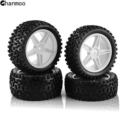1/10 RC Off Road Tires and Wheels Rims 12mm Hex Set Front and Rear 87mm Rubber Buggy Tyres Foam Inserts for 1:10 Off-Road Car HSP Kyosho HPI Tamiya HSP 94107 94166 94106 94155 4PCS (White) - color: White