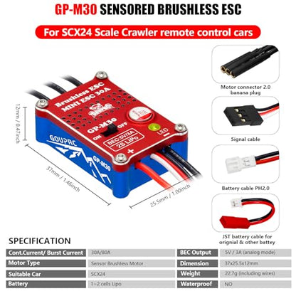 GOUPRC 30A Brushless Mini ESC & 2204 2400KV Brushless Outrunner Motor with Transmission Combo Kit for SCX24 Axial 1/24 RC Crawler Car Truck Blue Red - color: Blue Red