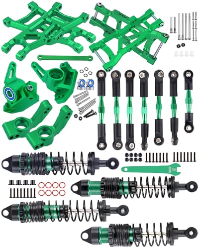 Big Bore RC Shocks Upgrades Part for 1/10 Rustler/Stampede 2WD, Aluminum A Arm & Caster Block & Steering Blocks & Rear Stub Axle Carriers & Adjustable Turnbuckles Camber Link,Green - color: Green/Axle Carriers-Arm-Link-shock